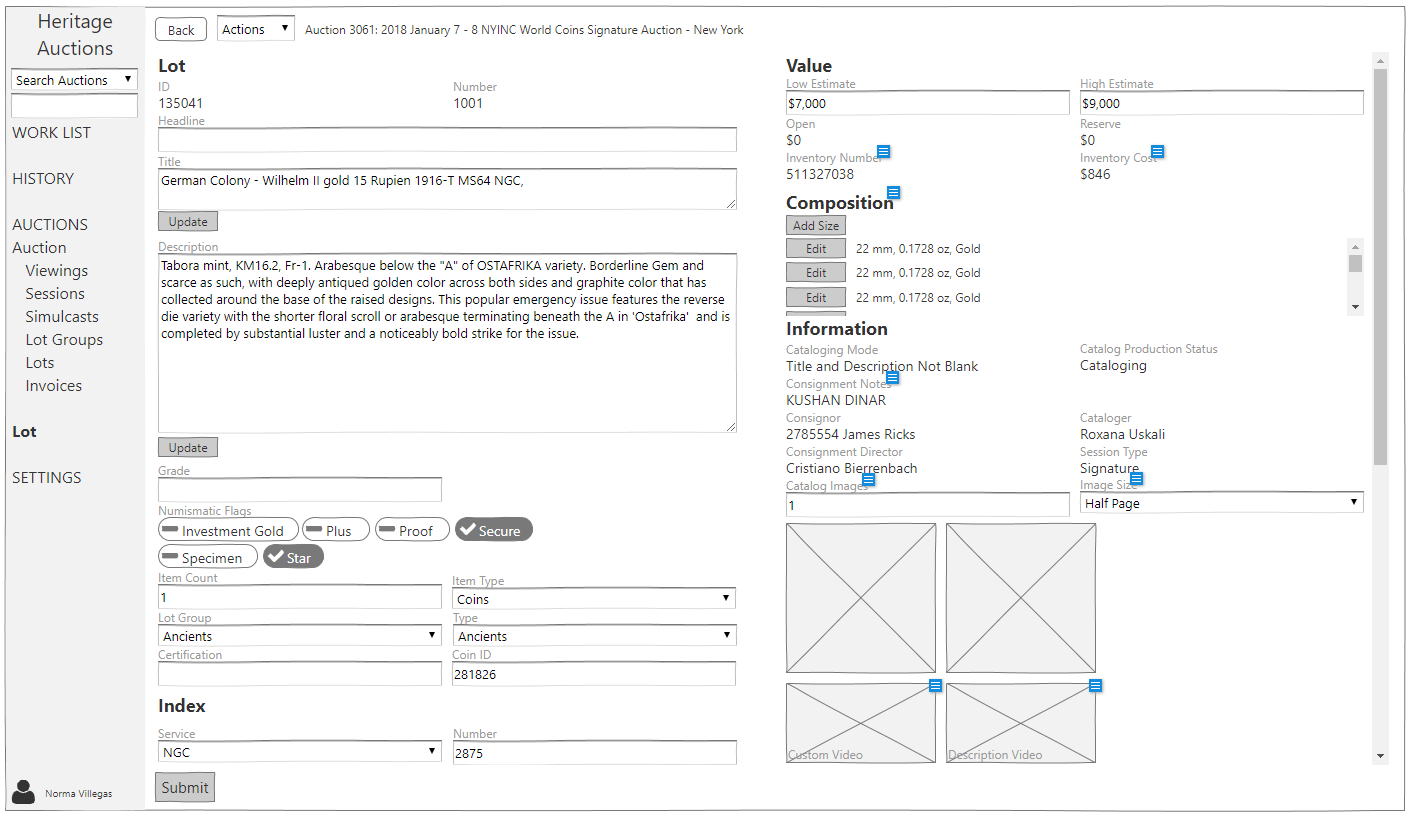 World Coins Cataloger Page Wireframe